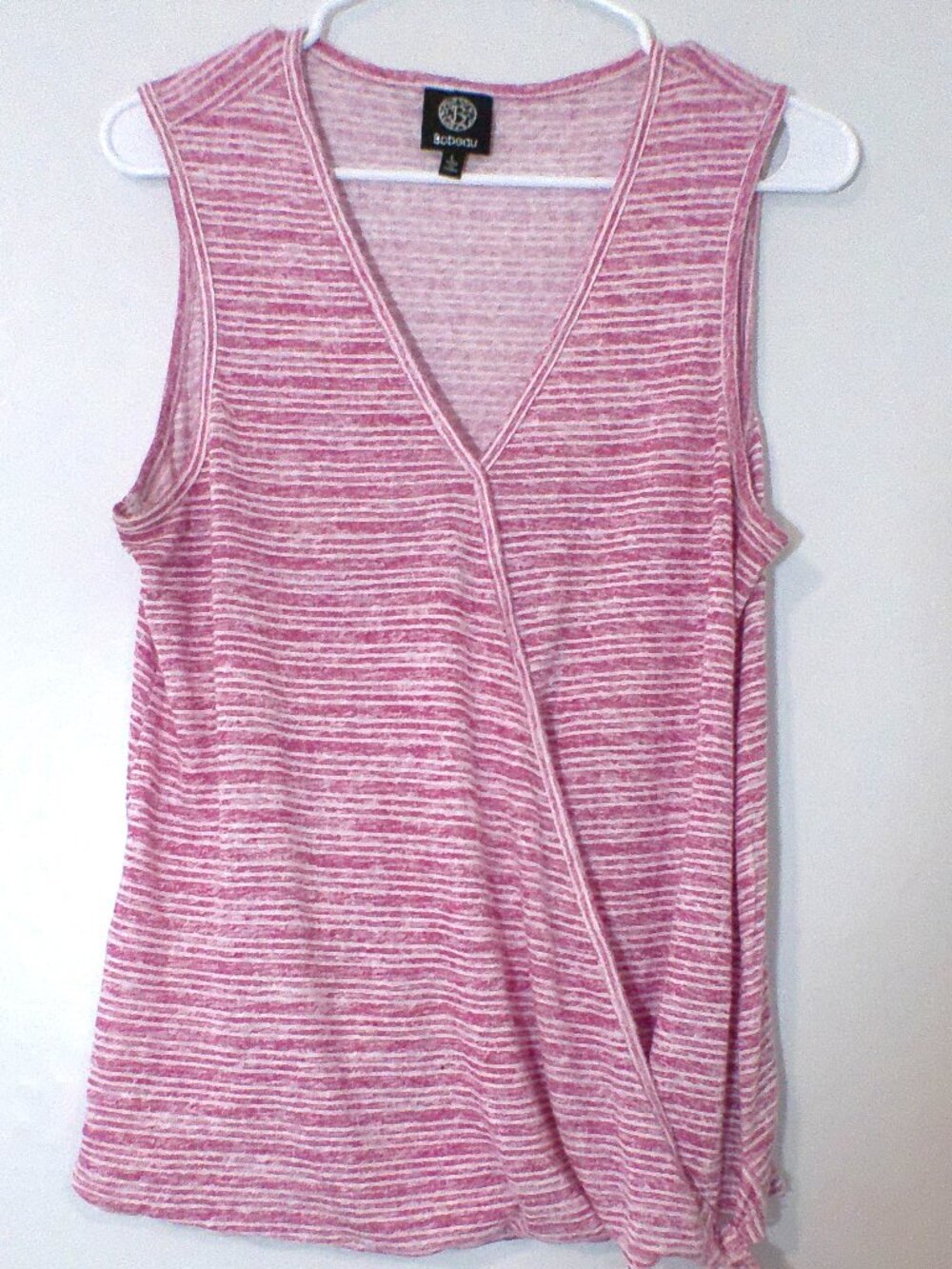 Bobeau Women’s Size Large Pink Striped Wrap Front Sleeveless Top Tie Side Soft